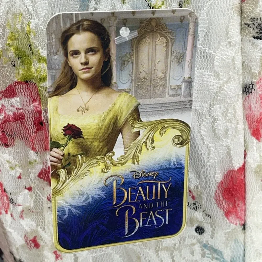 NWT Disney Beauty & The Beast Womens L Floral Wht Lace Dress Peek A Boo Shoulder